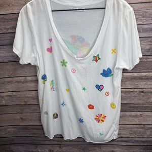 Lauren Moshi Graphic Heart Bird Peace Star T-Shirt XS